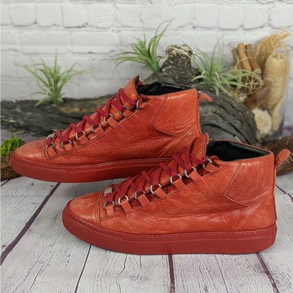 Balenciaga Arena High Red Leather Sneakers - Picture 4 of 10